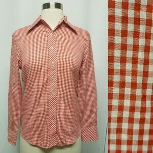 Vintage 70s Western Prairie Button Down Red White Checkerboard Gingham Plaid Top